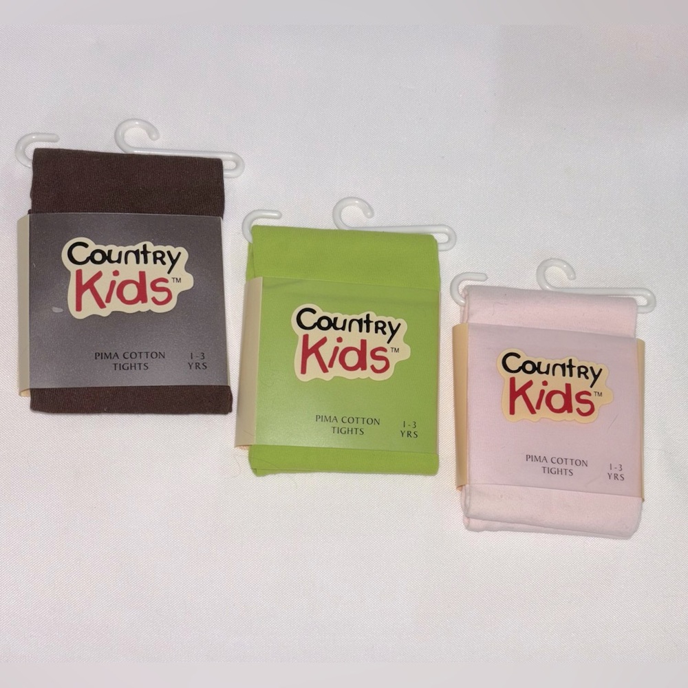 Country Kids Pima Cotton Tights 3 Pack Brown Green Pink 1-3 YRS New